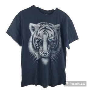 DOM Tshirt‎ Adult Large Black White Tiger Cotton Short sleeve Graphic Tee Casual